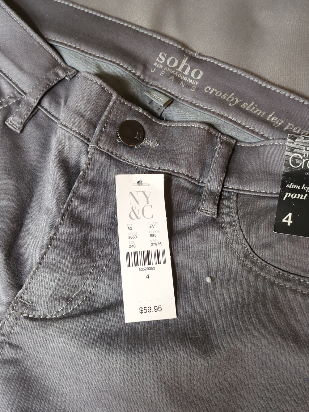 Soho Gray Slim Leg Pants - Solid Finish